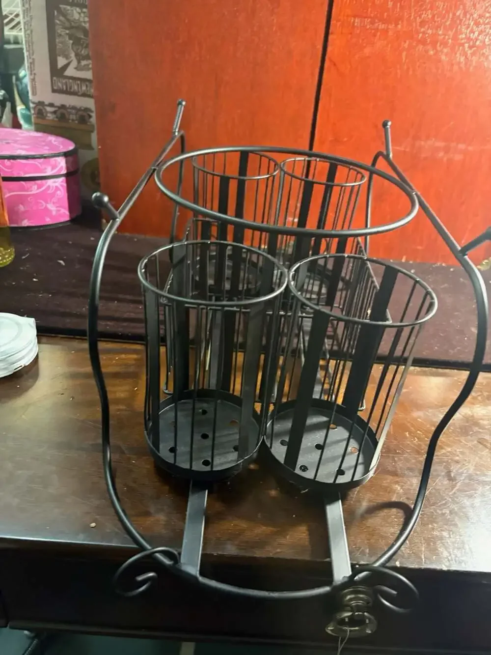 Sorbus Black Metal Buffet Caddy with Utensil, Napkin, and Plate Holder